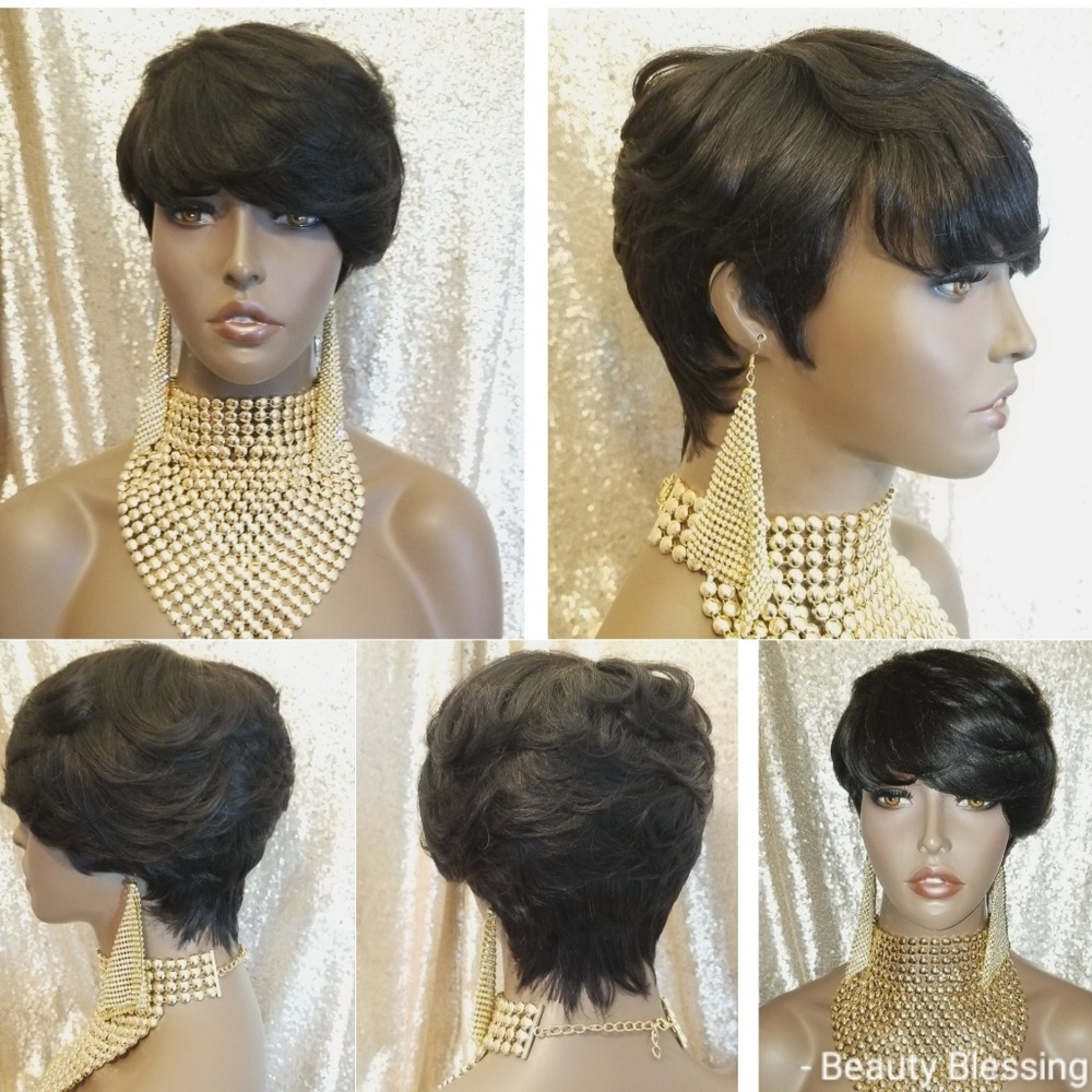 Wig Short Style Pixie Cut 100% Remy Human Hair Wig